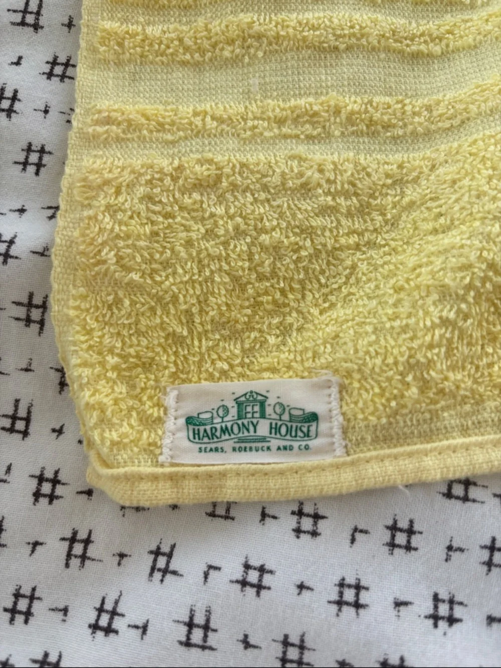 Vintage Sears Roebuck bath towels “His” and “Hers”, yellow, cotton, 37.5x19”